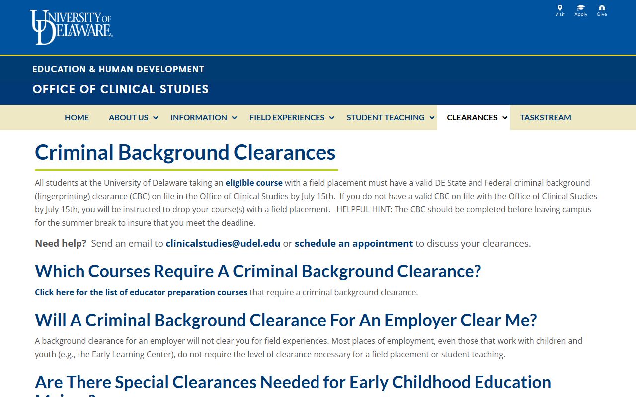 University of Delaware background check info for Newark criminal history