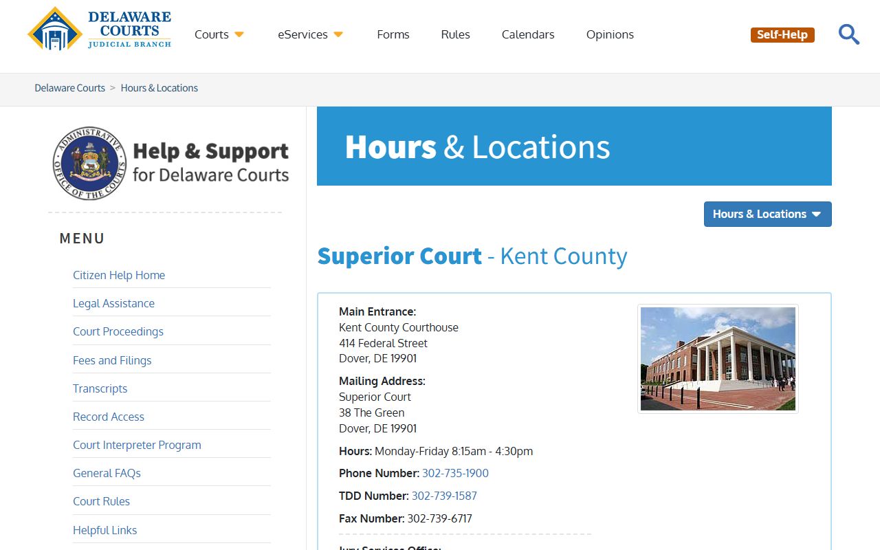 Kent County Superior Court location page