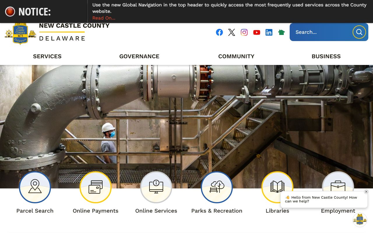New Castle County government homepage for criminal history records