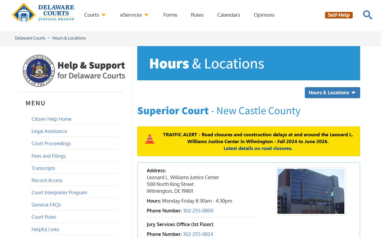 Superior Court New Castle County courthouse page
