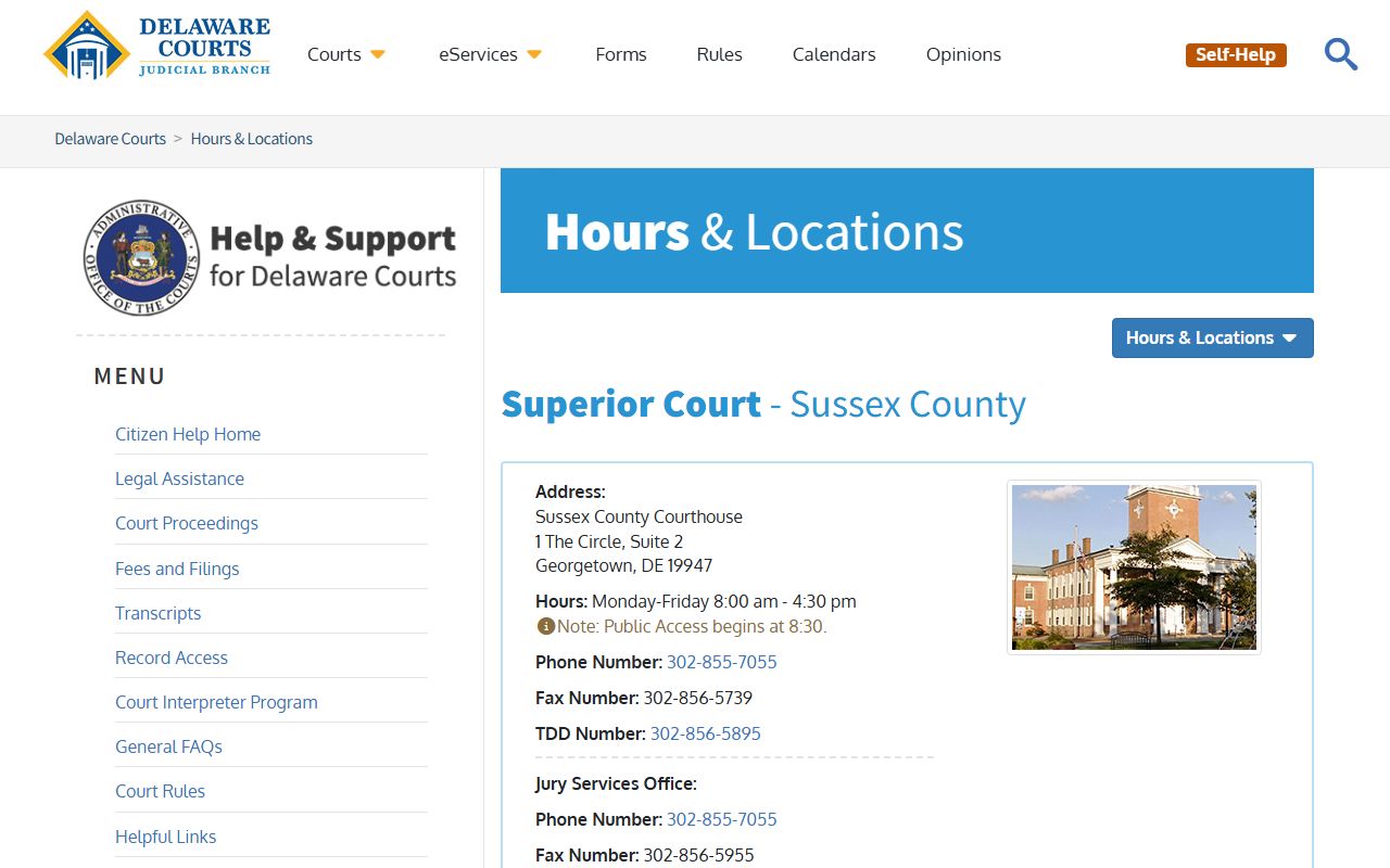 Sussex County Superior Court courthouse page