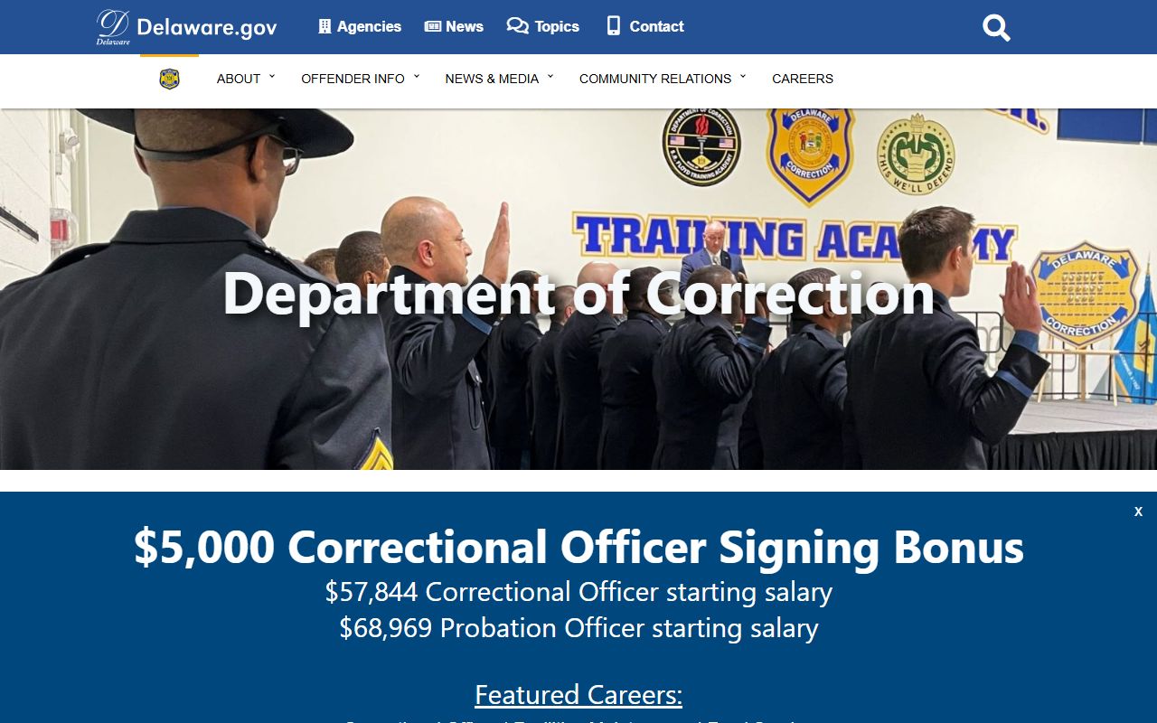 Delaware Department of Correction inmate locator page
